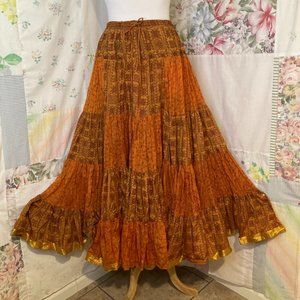 NWT Silk Boho Full Long Gypsy Skirt Orange Gold